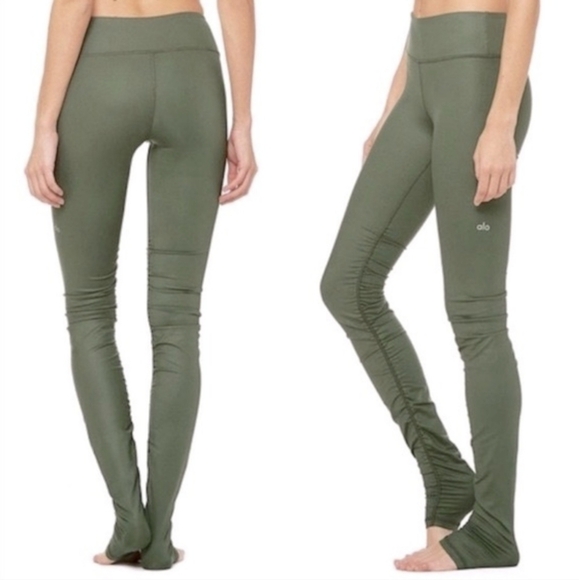 ALO Yoga Idol Ruched Over Heel Leggings Green Women's Small - Picture 1 of 9